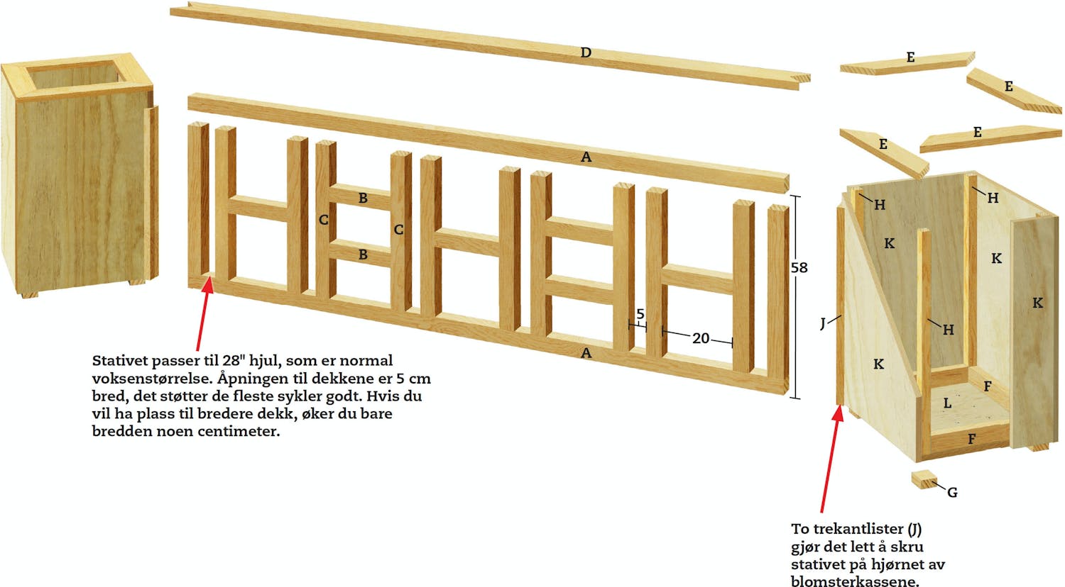 Hjemmelaget sykkelstativ: Tegning Hjemmelaget sykkelstativ: Tegning
